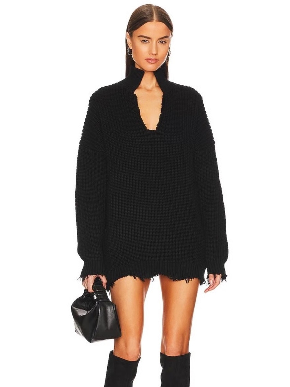 SIMON MILLER | Black Edgy Knit Chunky Cozy Distressed Turtleneck Sweater | XS